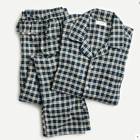 J.Crew Men's MEDFORD PLAID GREEN Flannel Pajama Set MEDIUM - Picture 1 of 1